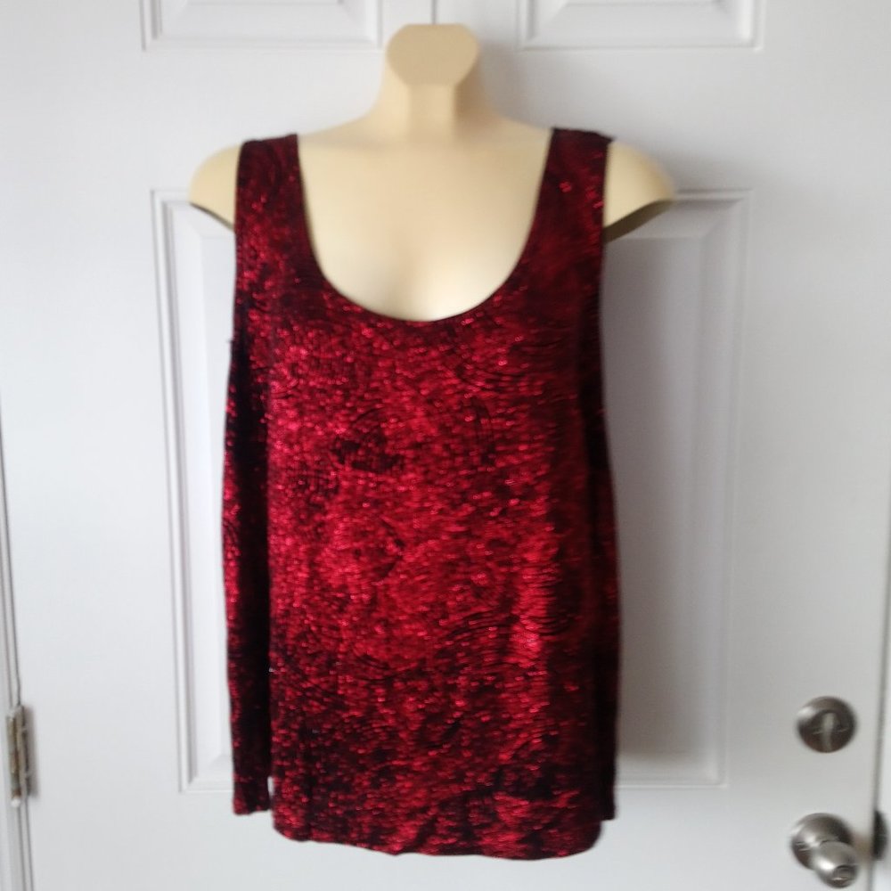 ONYX NITE Black With Red Sparkle Evening Top Sz 3X